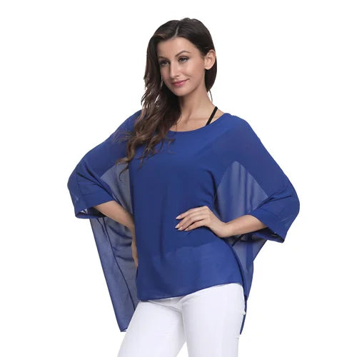 BHflutter Women Blouses Plus Size 2019 New Style Batwing Casual Summer Blouse Shirt Woman Boho Chiffon Shirts Tops Chemise Femme