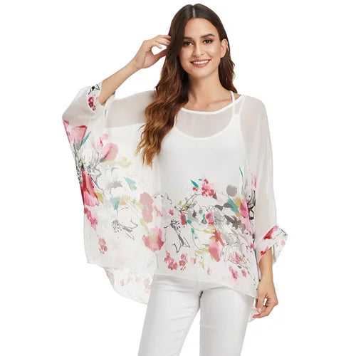 BHflutter Women Blouses Plus Size 2019 New Style Batwing Casual Summer Blouse Shirt Woman Boho Chiffon Shirts Tops Chemise Femme