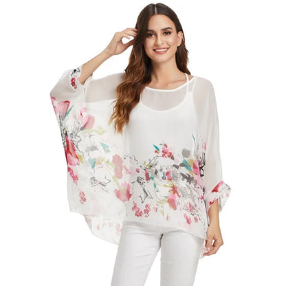 BHflutter Women Blouses Plus Size 2019 New Style Batwing Casual Summer Blouse Shirt Woman Boho Chiffon Shirts Tops Chemise Femme