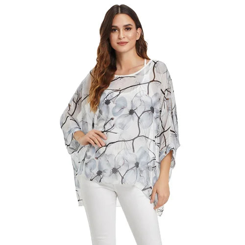 BHflutter Women Blouses Plus Size 2019 New Style Batwing Casual Summer Blouse Shirt Woman Boho Chiffon Shirts Tops Chemise Femme