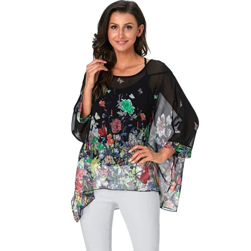 BHflutter Women Blouses Plus Size 2019 New Style Batwing Casual Summer Blouse Shirt Woman Boho Chiffon Shirts Tops Chemise Femme