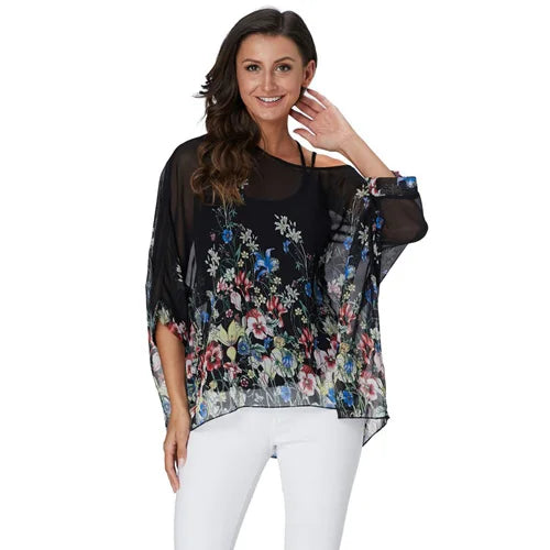 BHflutter Women Blouses Plus Size 2019 New Style Batwing Casual Summer Blouse Shirt Woman Boho Chiffon Shirts Tops Chemise Femme