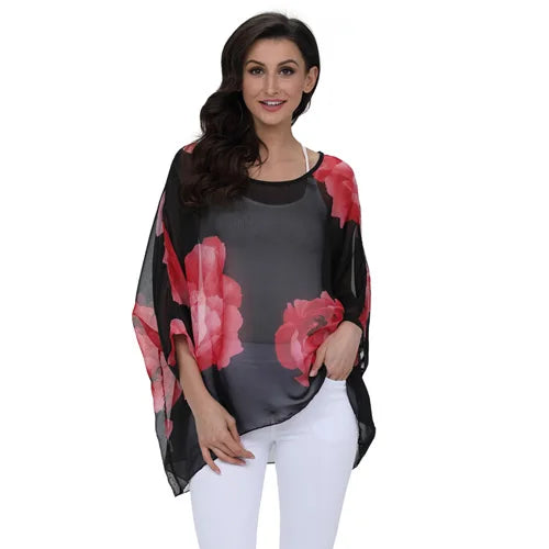 BHflutter Women Blouses Plus Size 2019 New Style Batwing Casual Summer Blouse Shirt Woman Boho Chiffon Shirts Tops Chemise Femme