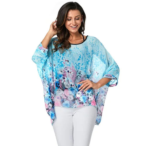 BHflutter Women Blouses Plus Size 2019 New Style Batwing Casual Summer Blouse Shirt Woman Boho Chiffon Shirts Tops Chemise Femme