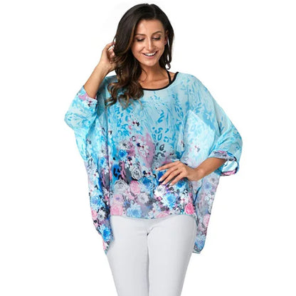 BHflutter Women Blouses Plus Size 2019 New Style Batwing Casual Summer Blouse Shirt Woman Boho Chiffon Shirts Tops Chemise Femme