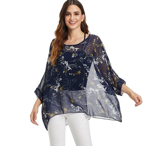 BHflutter Women Blouses Plus Size 2019 New Style Batwing Casual Summer Blouse Shirt Woman Boho Chiffon Shirts Tops Chemise Femme