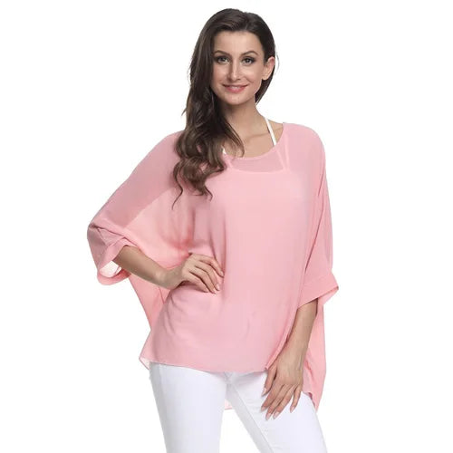 BHflutter Women Blouses Plus Size 2019 New Style Batwing Casual Summer Blouse Shirt Woman Boho Chiffon Shirts Tops Chemise Femme