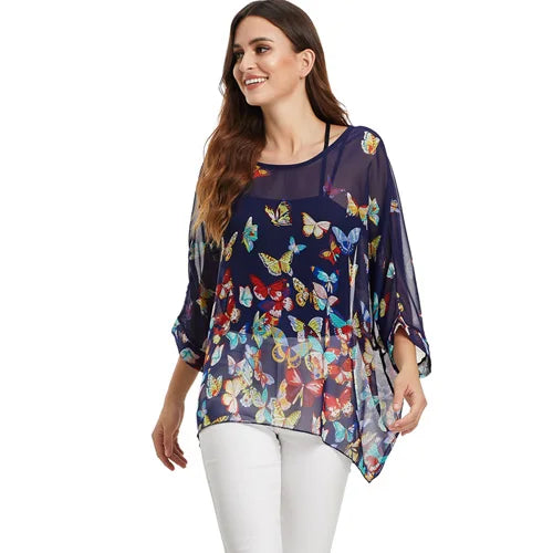 BHflutter Women Blouses Plus Size 2019 New Style Batwing Casual Summer Blouse Shirt Woman Boho Chiffon Shirts Tops Chemise Femme