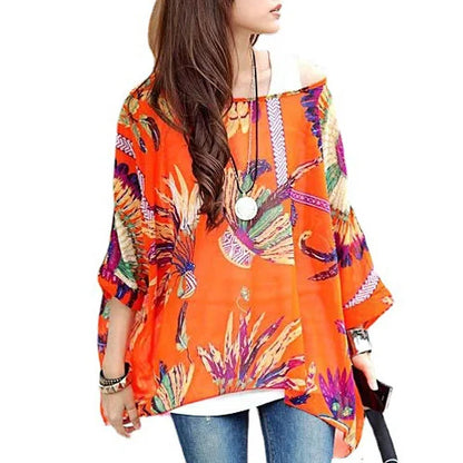 BHflutter Women Blouses Plus Size 2019 New Style Batwing Casual Summer Blouse Shirt Woman Boho Chiffon Shirts Tops Chemise Femme