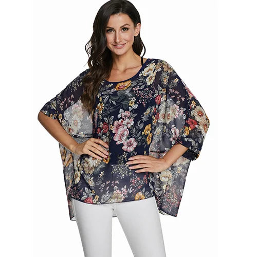 BHflutter Women Blouses Plus Size 2019 New Style Batwing Casual Summer Blouse Shirt Woman Boho Chiffon Shirts Tops Chemise Femme