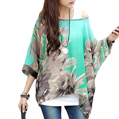 BHflutter Women Blouses Plus Size 2019 New Style Batwing Casual Summer Blouse Shirt Woman Boho Chiffon Shirts Tops Chemise Femme