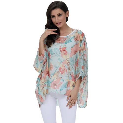 BHflutter Women Blouses Plus Size 2019 New Style Batwing Casual Summer Blouse Shirt Woman Boho Chiffon Shirts Tops Chemise Femme