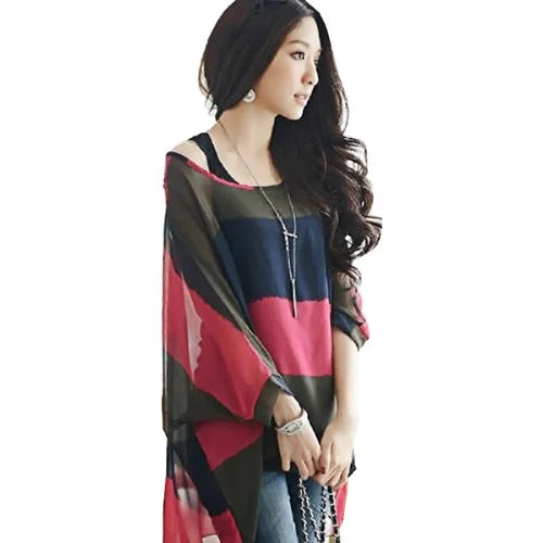 BHflutter Women Blouses Plus Size 2019 New Style Batwing Casual Summer Blouse Shirt Woman Boho Chiffon Shirts Tops Chemise Femme